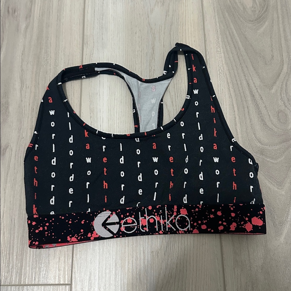 Ethika Black and Red Text Sports Bra